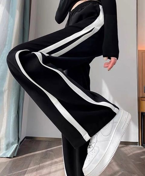 92_0215_6X110_27_撞色側條綁帶休閒褲_黑色_ML_$680  (1)