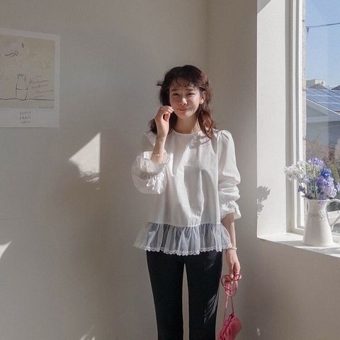 23-FEB05.10438-24950114-縮袖下襬接紗造型衫-白色-F-01