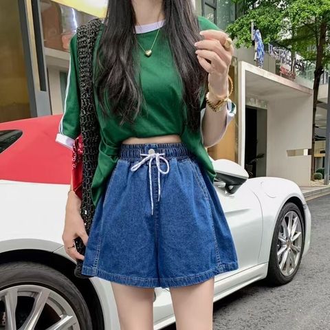 92-6X085-20240054-側車線抽繩短褲-黑色. 牛仔深藍. 牛仔淺藍. 卡其色. 白色-F-01
