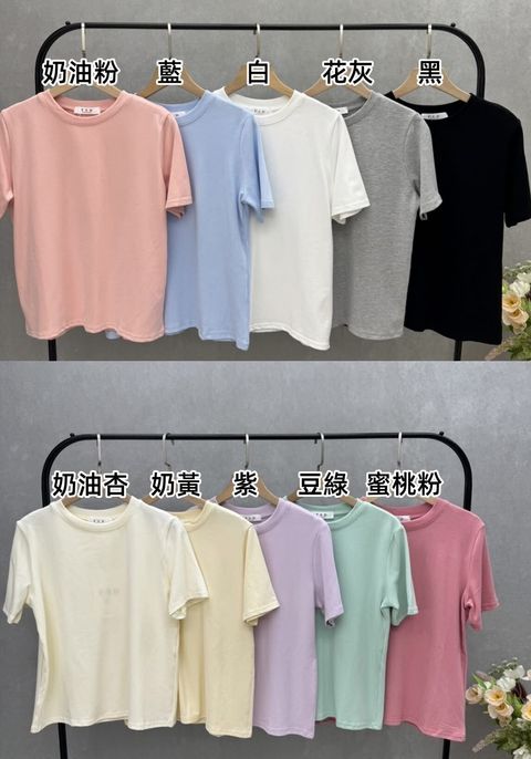 92_0309_6X103_155_圓領多色素T_奶油粉藍色象牙白 花灰黑色奶油杏奶黃紫色豆綠蜜桃粉_F_$380  (1)