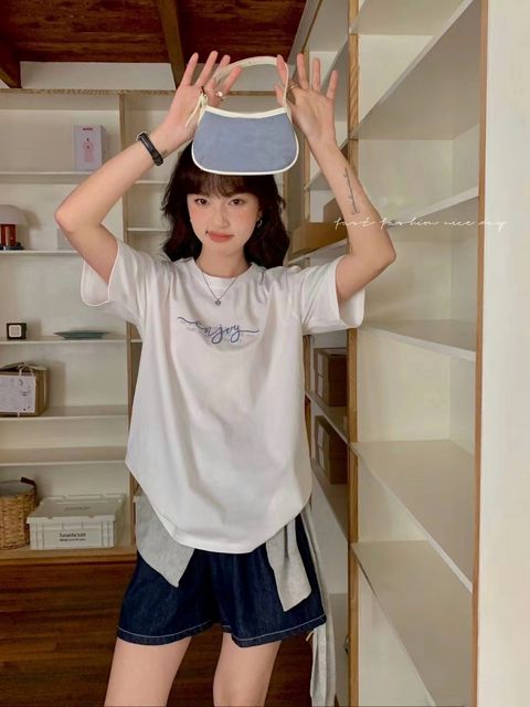 22-9812-20180044-Enjoy極簡字母棉T-淺紫. 灰藍. 杏色. 象牙白-F-01