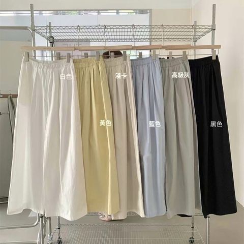 92-6X574-20300074-壓褶休閒寬褲-象牙白. 黃色. 淺卡. 藍色. 灰色. 黑色-S. M-01
