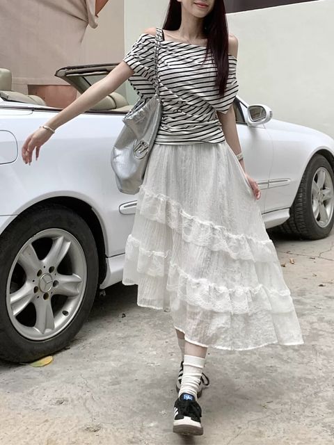 Monie-18-【M306】拼接蕾絲斜襬中長裙-黑色. 灰色. 白色-直播價$890-F-$1280-01