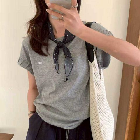 Wish-8990-20230054-小包袖附領巾素衫-藍色. 灰色. 白色-F-01