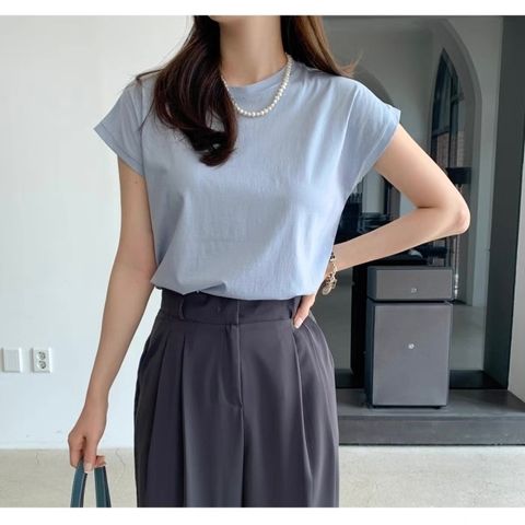 TIARA-9-小包袖百搭素衫-棉100%-象牙白. 天藍色. 珊瑚粉. 杏棕色. 咖色. 墨色. 黑色-$780-F-01