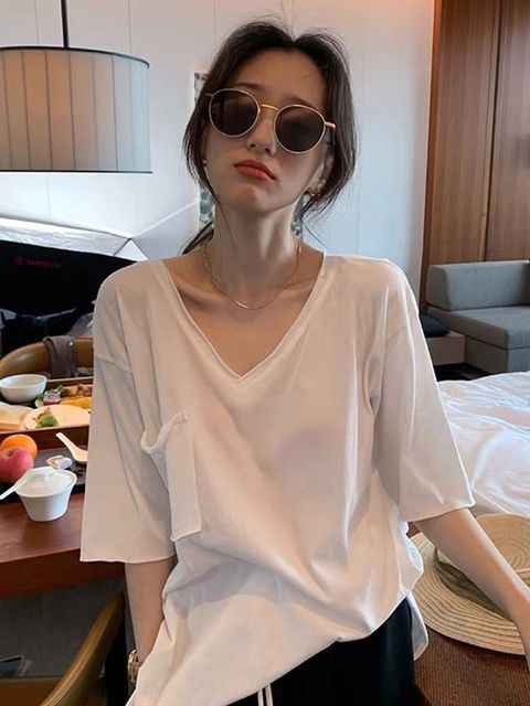 92_0710_6X1189_165_側衩不修邊V領寬T_象牙白黑色果綠粉色灰色軍綠_F_$480  (1)