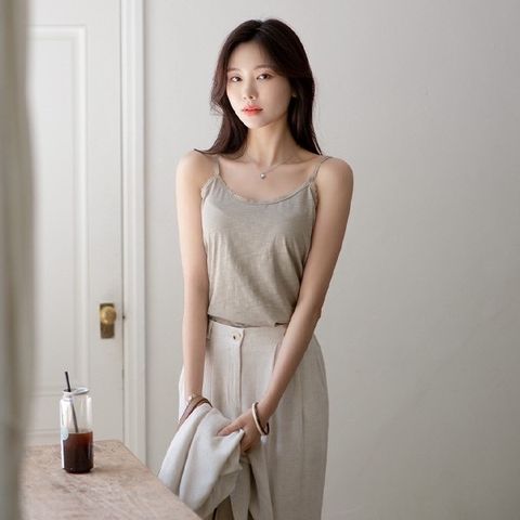 Zion-7-【J502】竹節棉蕾絲細帶背心-白色.杏色.綠色.黑色-01