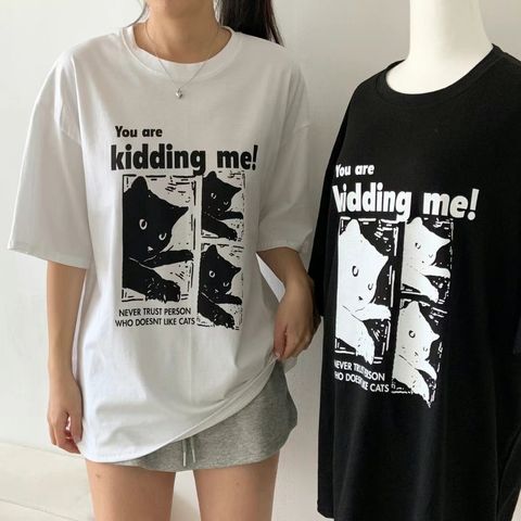 Sinsang-6-鬧鬧貓咪插畫寬版T-黑色. 白色-F-$480-01