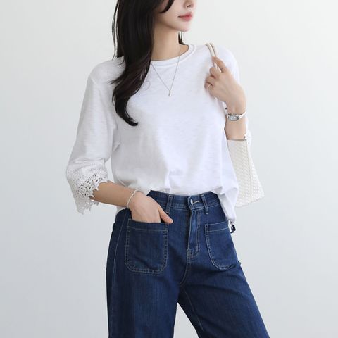 Amy-18-布蕾絲七分袖衫-棉42%. 滌綸52%. 彈力纖維6%-象牙白. 咖色. 黑色-$1280-F-01