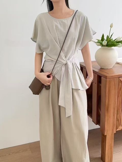 FLIRTING_21_側綁帶棉麻衫_白色粉色淺灰色_F_$1480 (1)