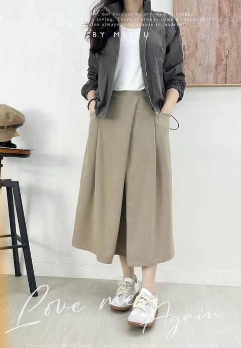11_0826_9090_25_前壓褶口袋寬褲裙_黑色綠色杏色_F_$580  (1)
