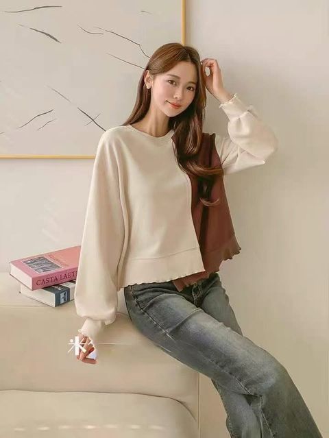 92_0922_6Y038_25_撞色不對稱木耳捲邊上衣_杏色灰色黑色_F_$680  (1)