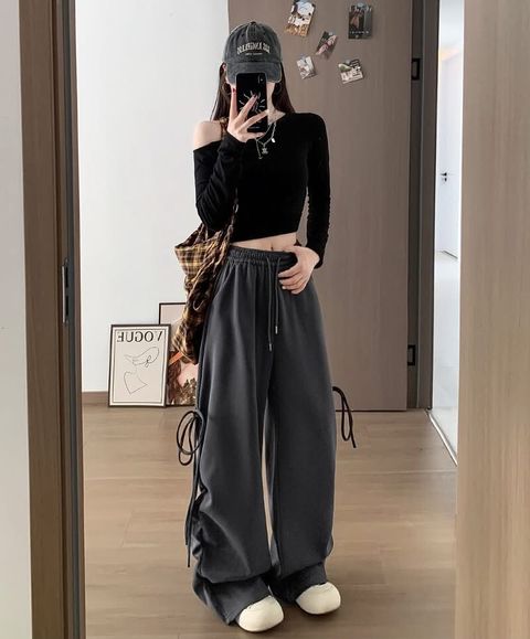 92_1006_6Y163_25_甜感抓皺綁帶休閒寬褲_深灰白灰淺灰黑色_SMLXL_$580  (1)