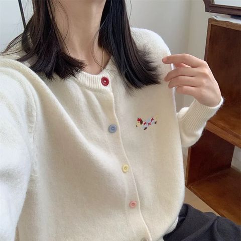 Circle-20230054-彩釦刺繡小狗針織小外套-淺杏. 黃色. 淺藍-F-01