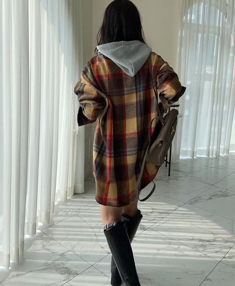 23-OCT05.12854-23950094-素面連帽拼接格紋開釦長襯衫-紅色. 藍色. 黃色-F-01