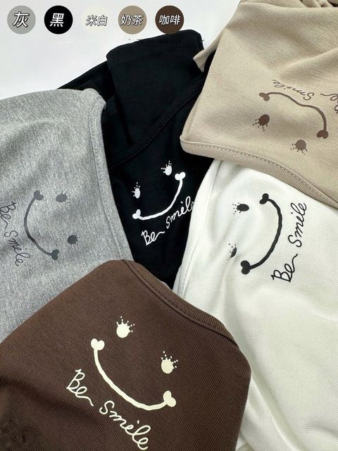 11-E326-20200044-小方領後背笑臉彈力素衫-棉-黑色. 灰色. 咖色. 白色. 奶茶色-F-01