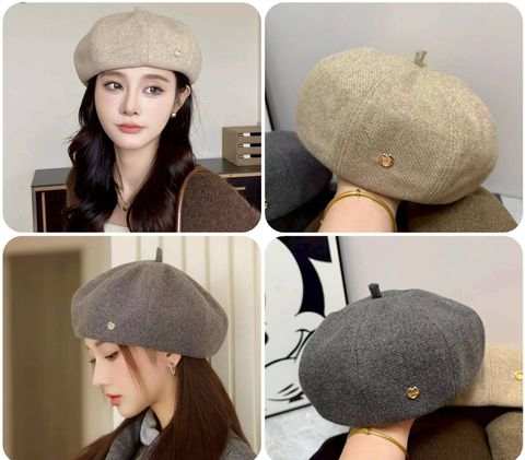 Wish-M128-20200044-小金標毛呢貝蕾帽-燕麥杏. 咖色. 灰色-F-01