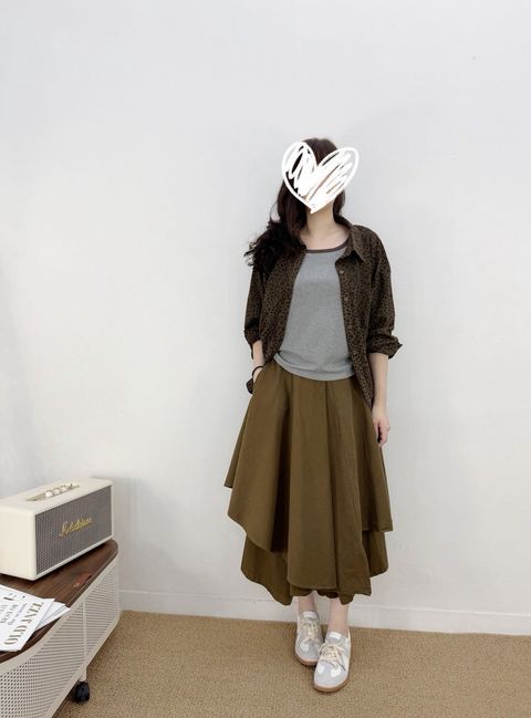 11-25807-20360084-層次感棉麻寬褲裙-棉麻-黑色. 咖色-F-01