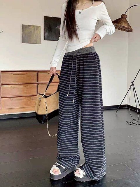 Circle_0921_6318_24_慵懶風橫紋休閒寬褲_灰色藍色_F_$580  (1)