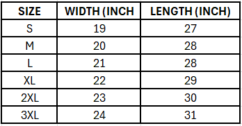 Size Chart Jersey & Sleeveless