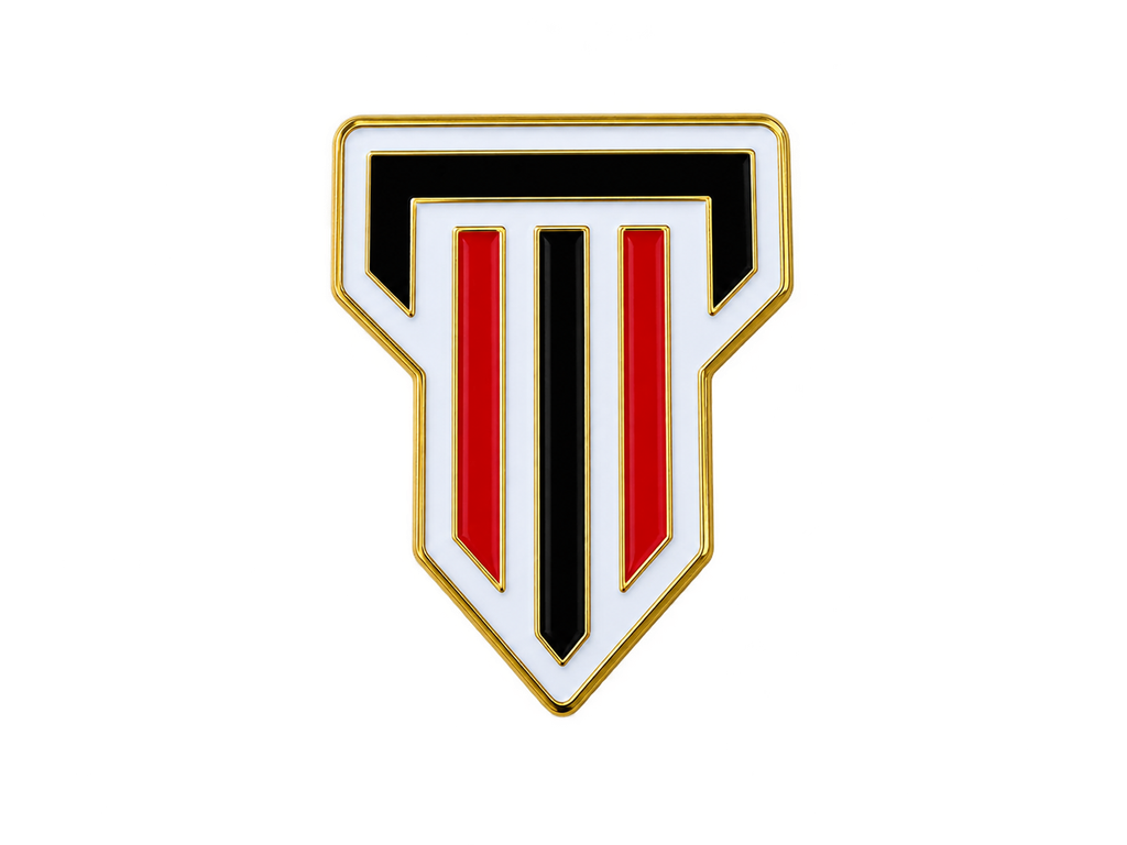 Glossy Gold-Trimmed T Crest Pin