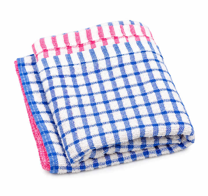 Folded Blue and Pink Check Towels