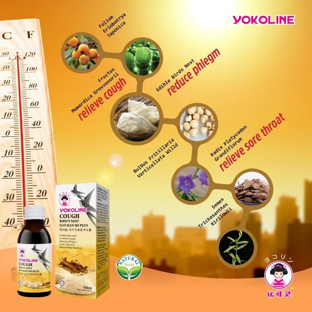 Hurix's Yokoline Cough Bird's Nest Luo Han Mi Plus 100ML Pasar Mini G'Mas