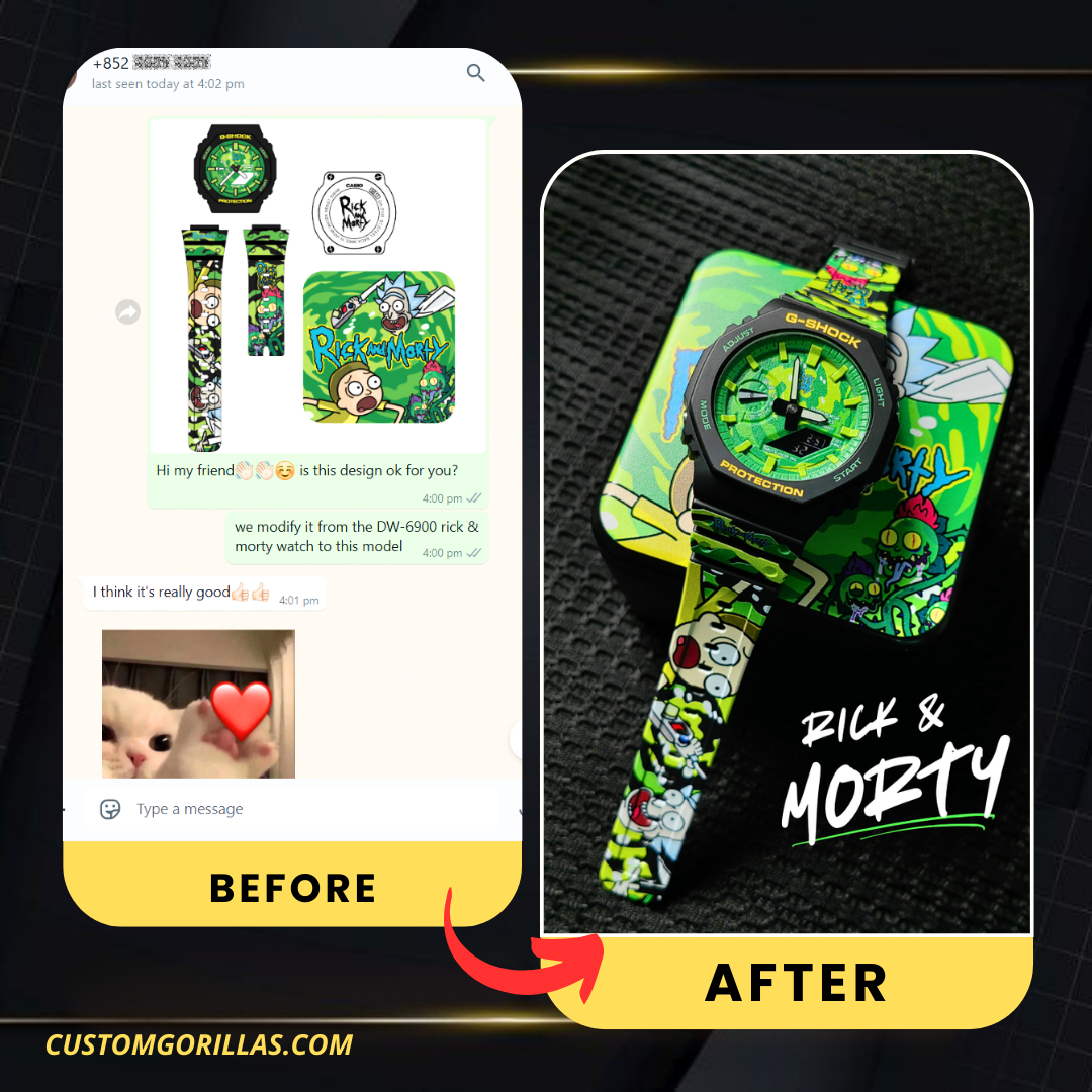 Custom illustrated watch design before and after