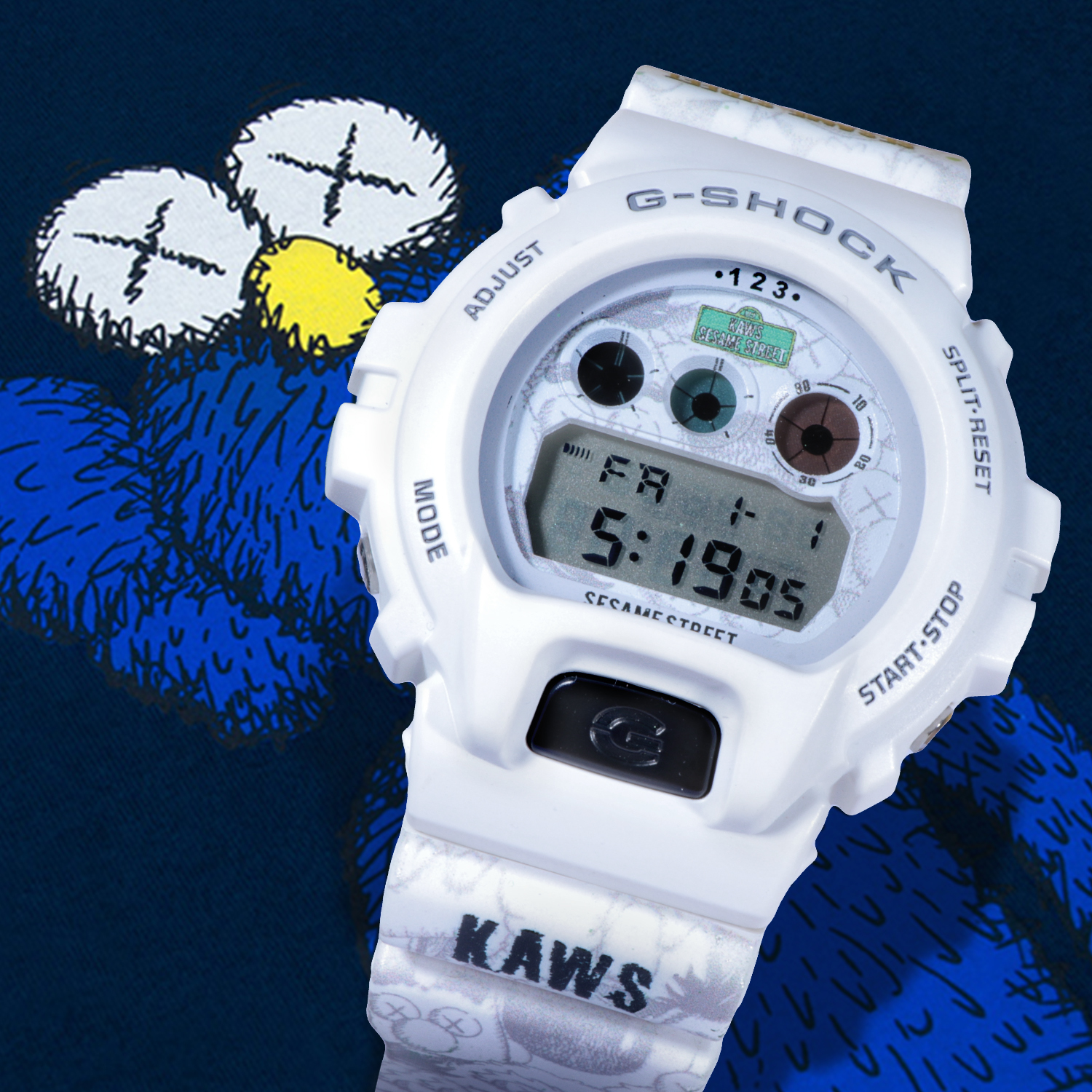 KAWS X SESAME STREET Custom Design Matte White G-Shock Watch *Free