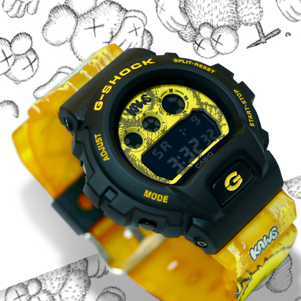 Kaws X Sesame Street Yellow X Black Matte G Shock Watch Custom Designed Custom Gorillas