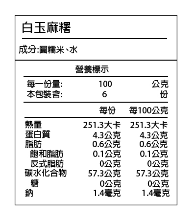 白玉營養標示