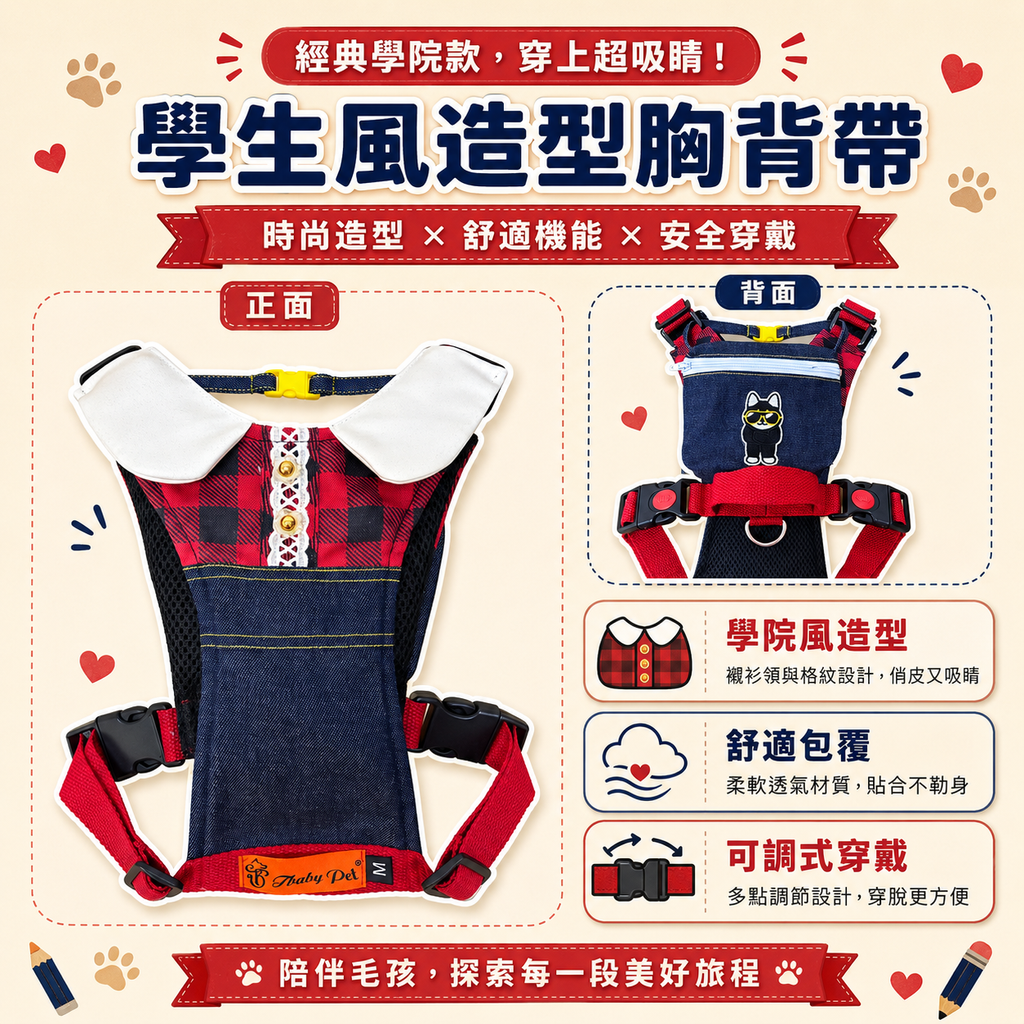 05_學院紅格領結造型胸背帶