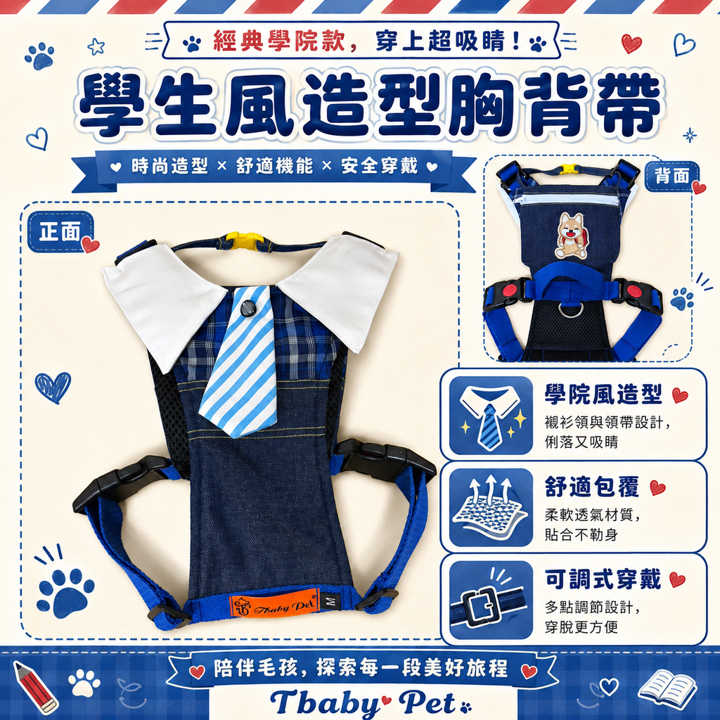 06_學院藍條領帶造型胸背帶