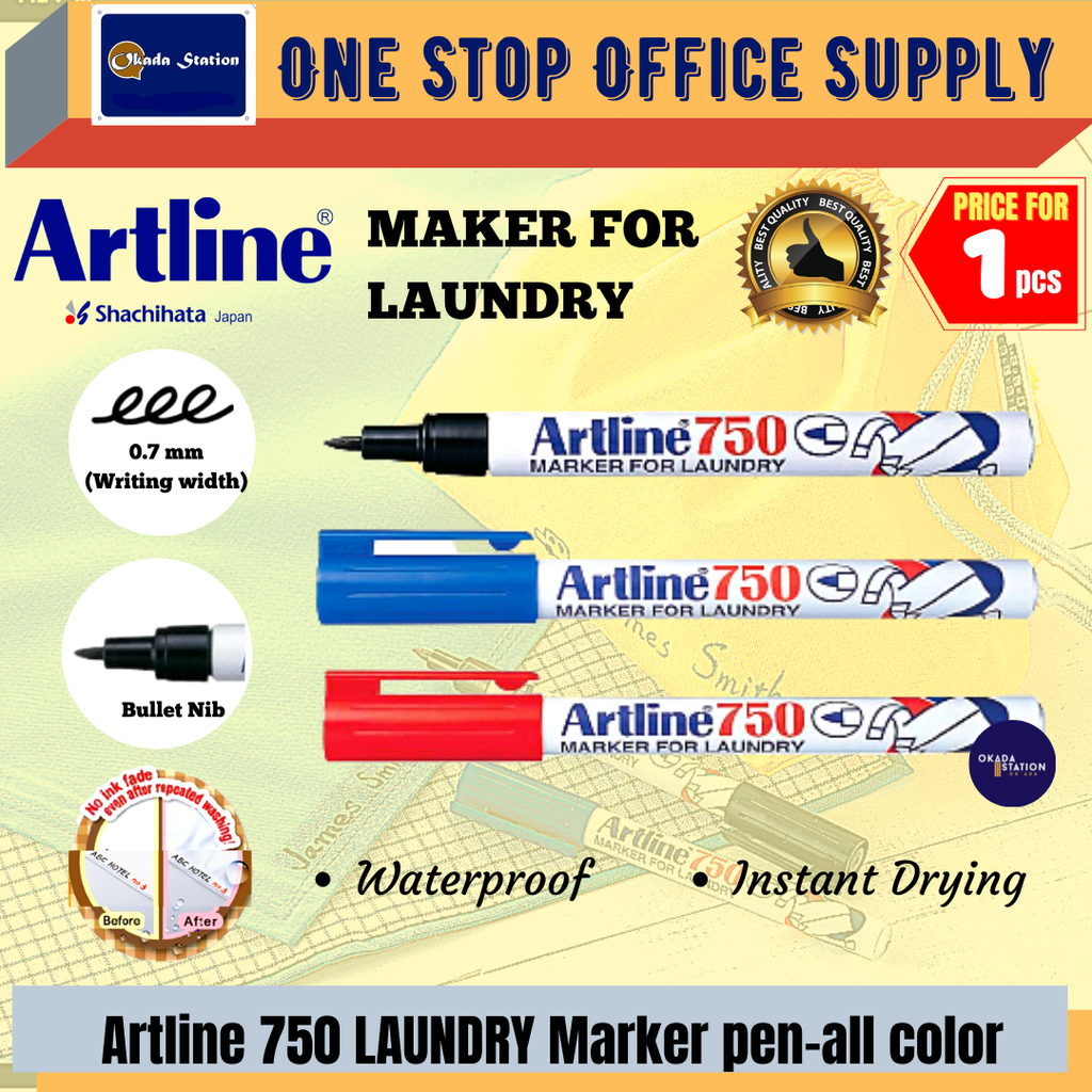 6 Pens Artline 750 Laundry Permanent Markers Perfect for Labelling