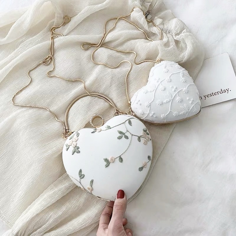 Grey Heart Shaped Bag With Aari Work - Gyawun