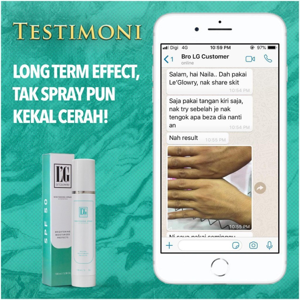 Testimoni leglowry whitening spray putihkan kulit