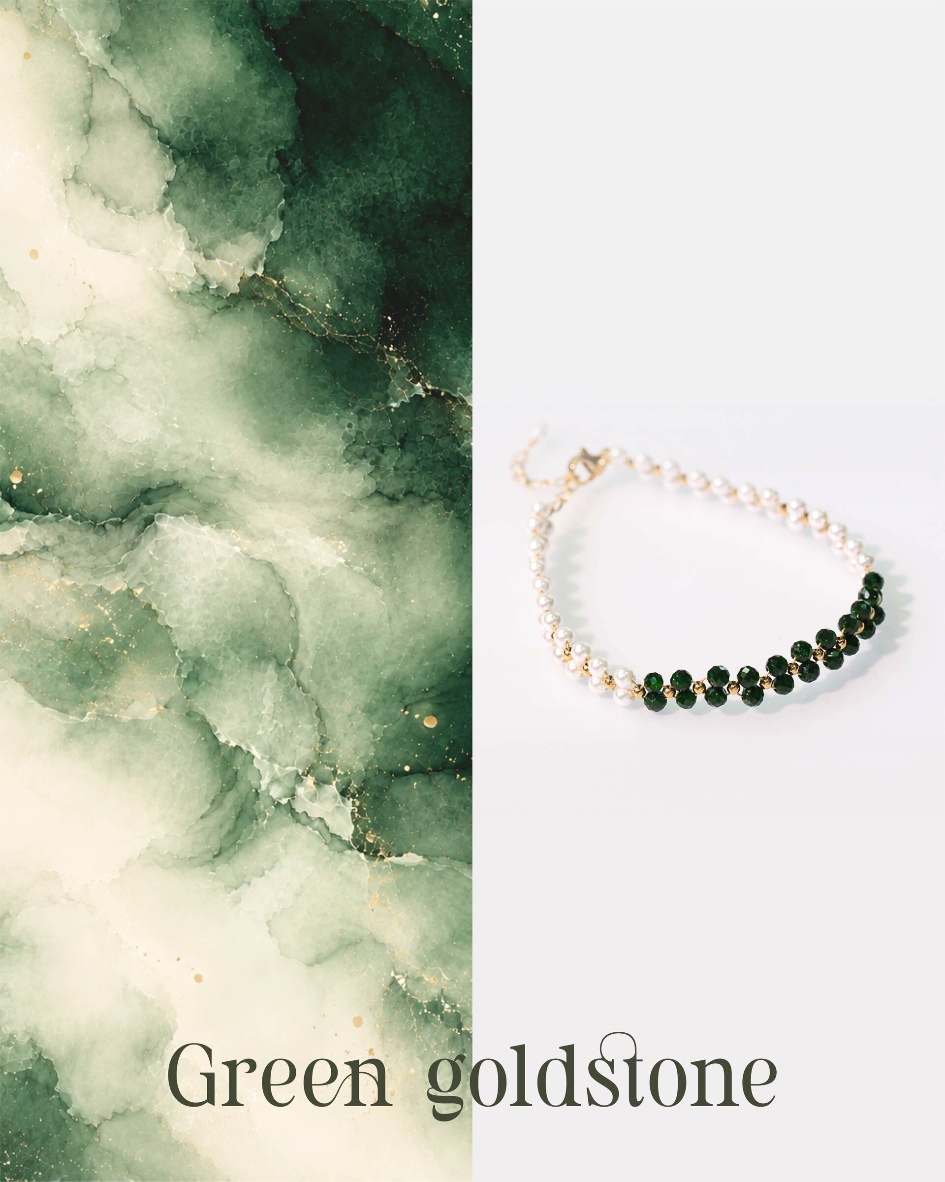 center-gemstone-pearl-stainless-steel-bracelet-B2289-3mm-Green-Goldstone-01