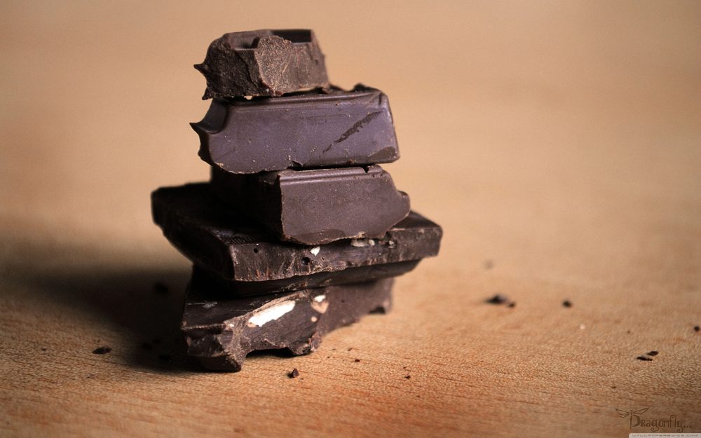 Stack of dark chocolate pieces