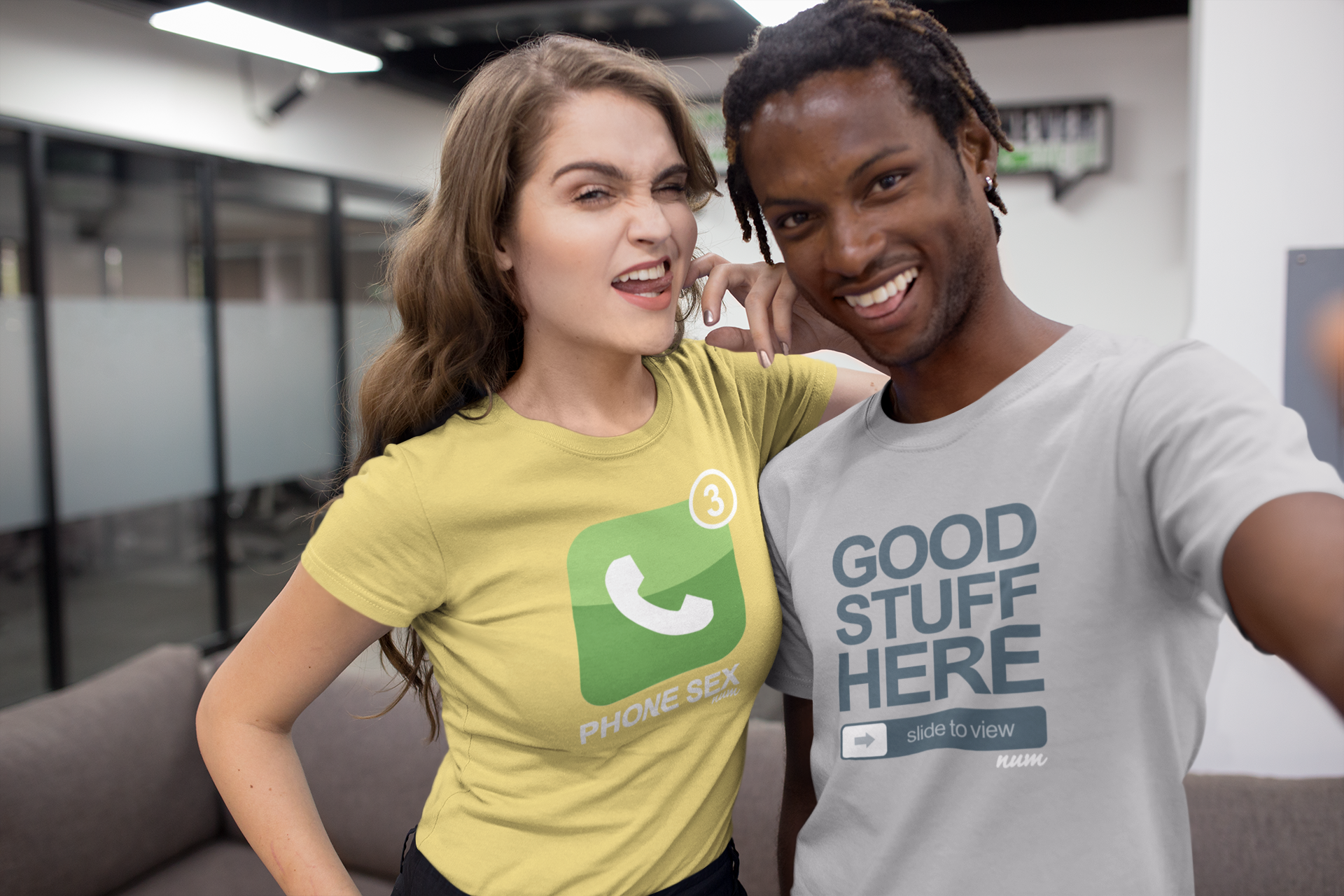 selfie-of-interracial-friends-having-fun-at-the-office-wearing-t-shirts-mockup-a20532.png