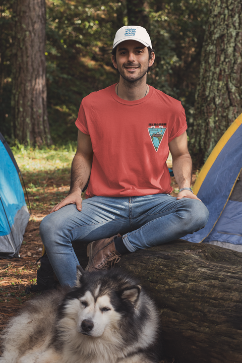 t-shirt-and-dad-hat-mockup-of-a-man-at-a-camping-site-with-his-dog-30475.png