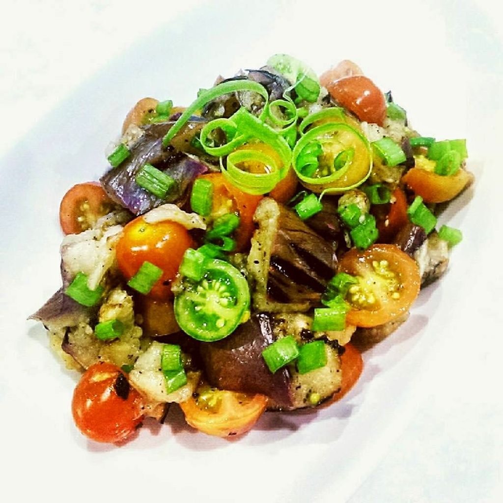 Pan Grilled Eggplant with Cherry Tomatoes