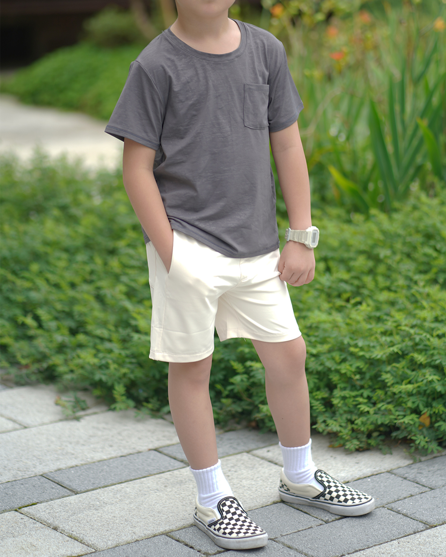 Kids Tee炭灰+Kids Shorts米白 1