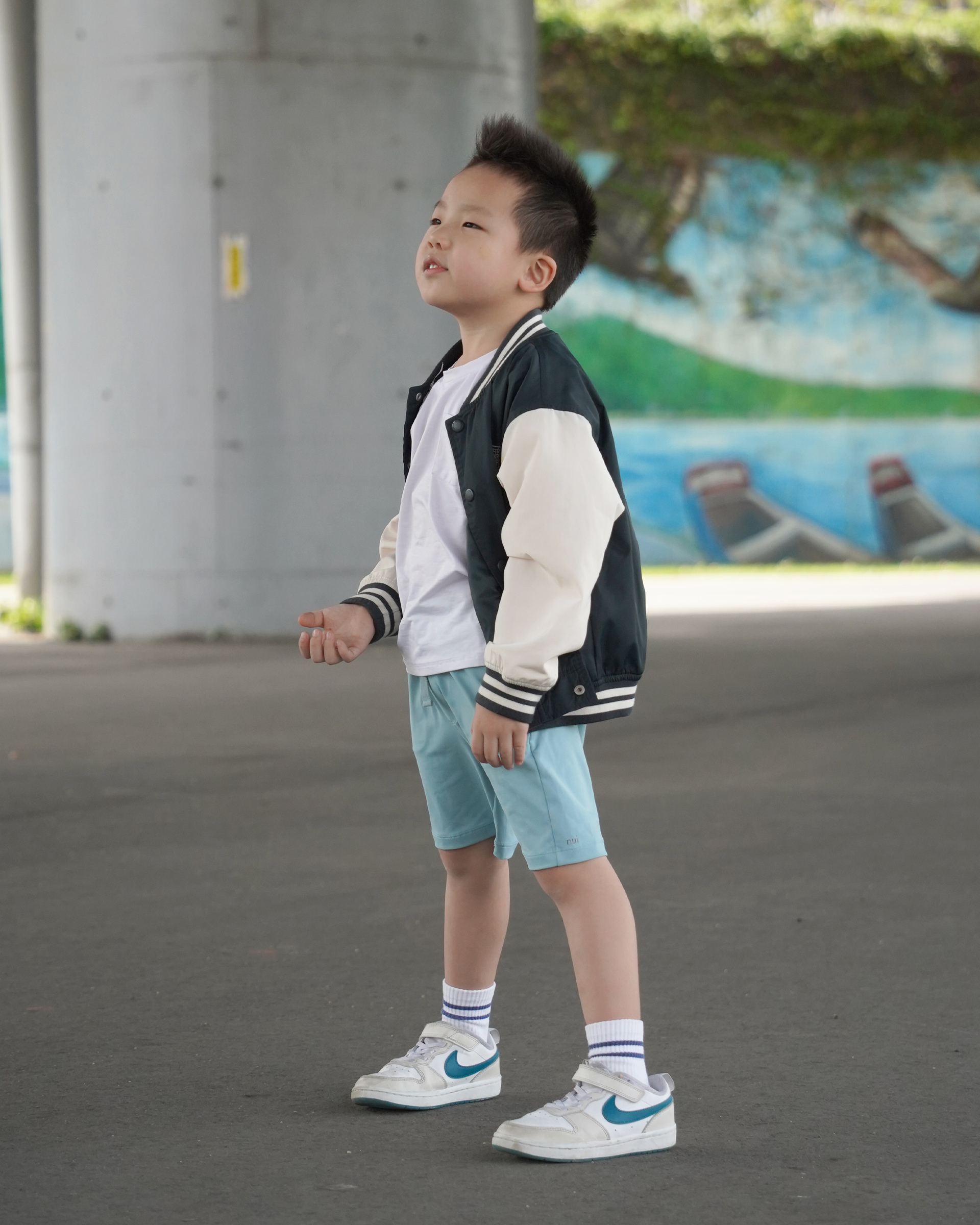 Kids 短褲 藍泡+白T 2