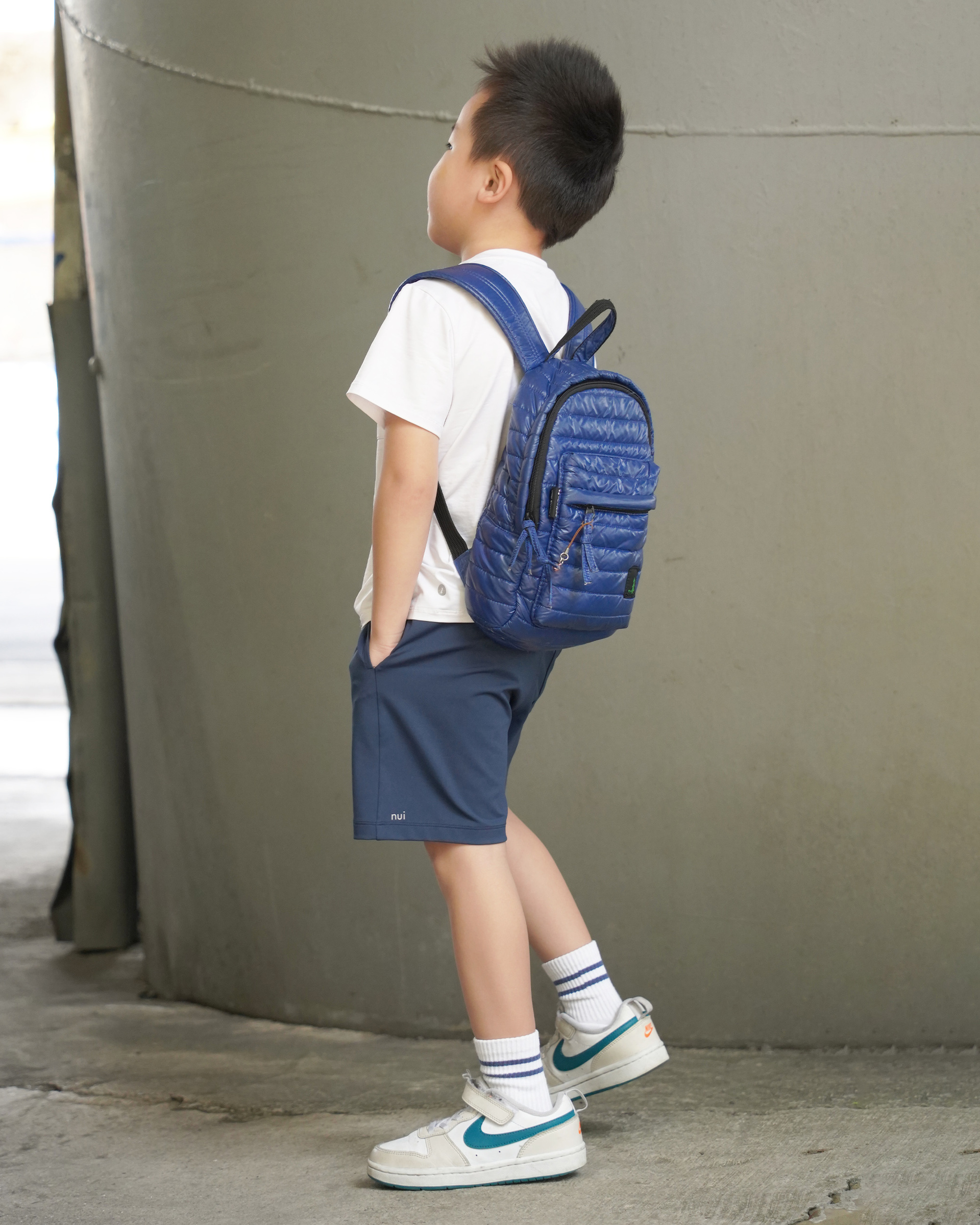 Kids 短褲 深藍+白T 2