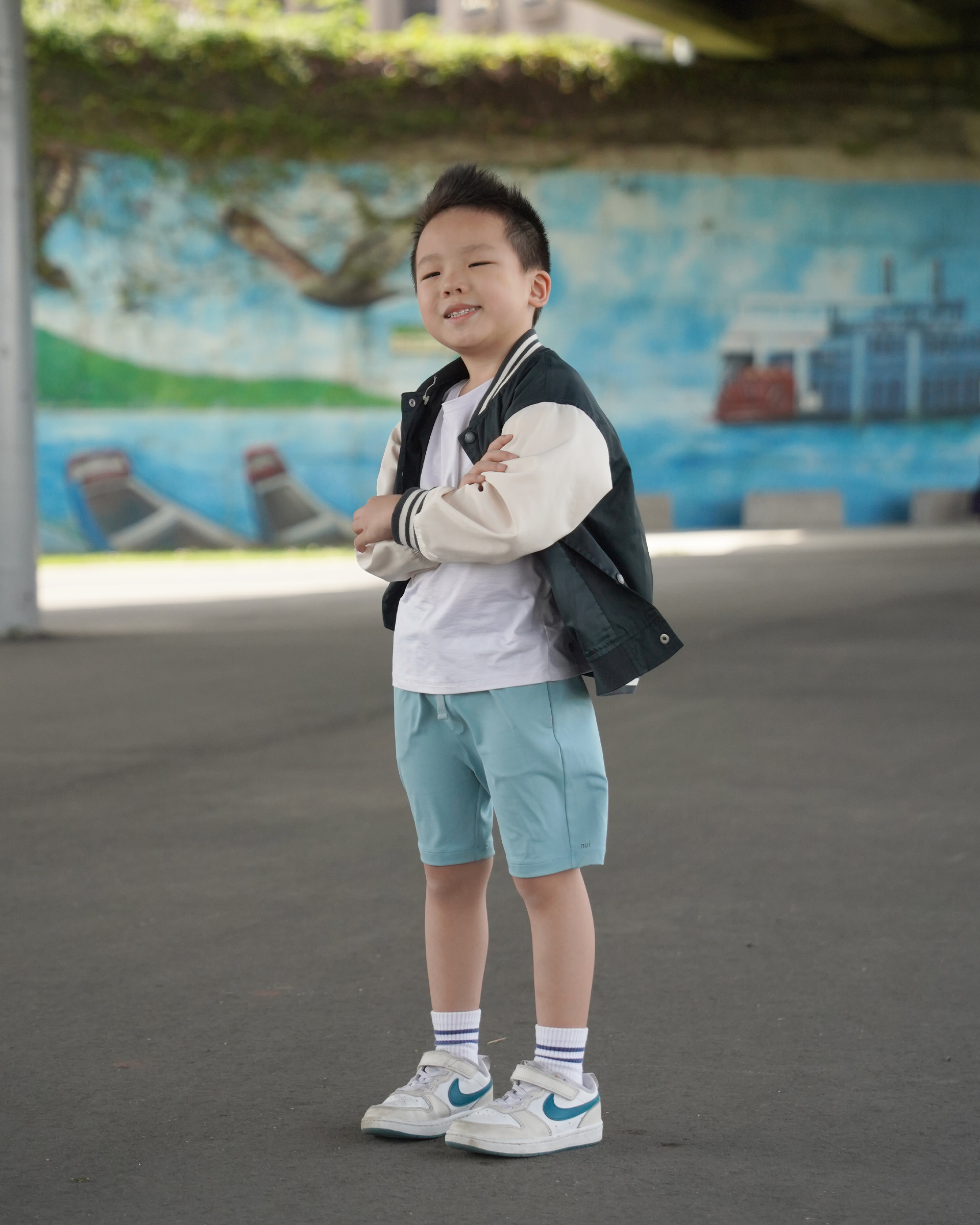 Kids 短褲 藍泡+白T 3