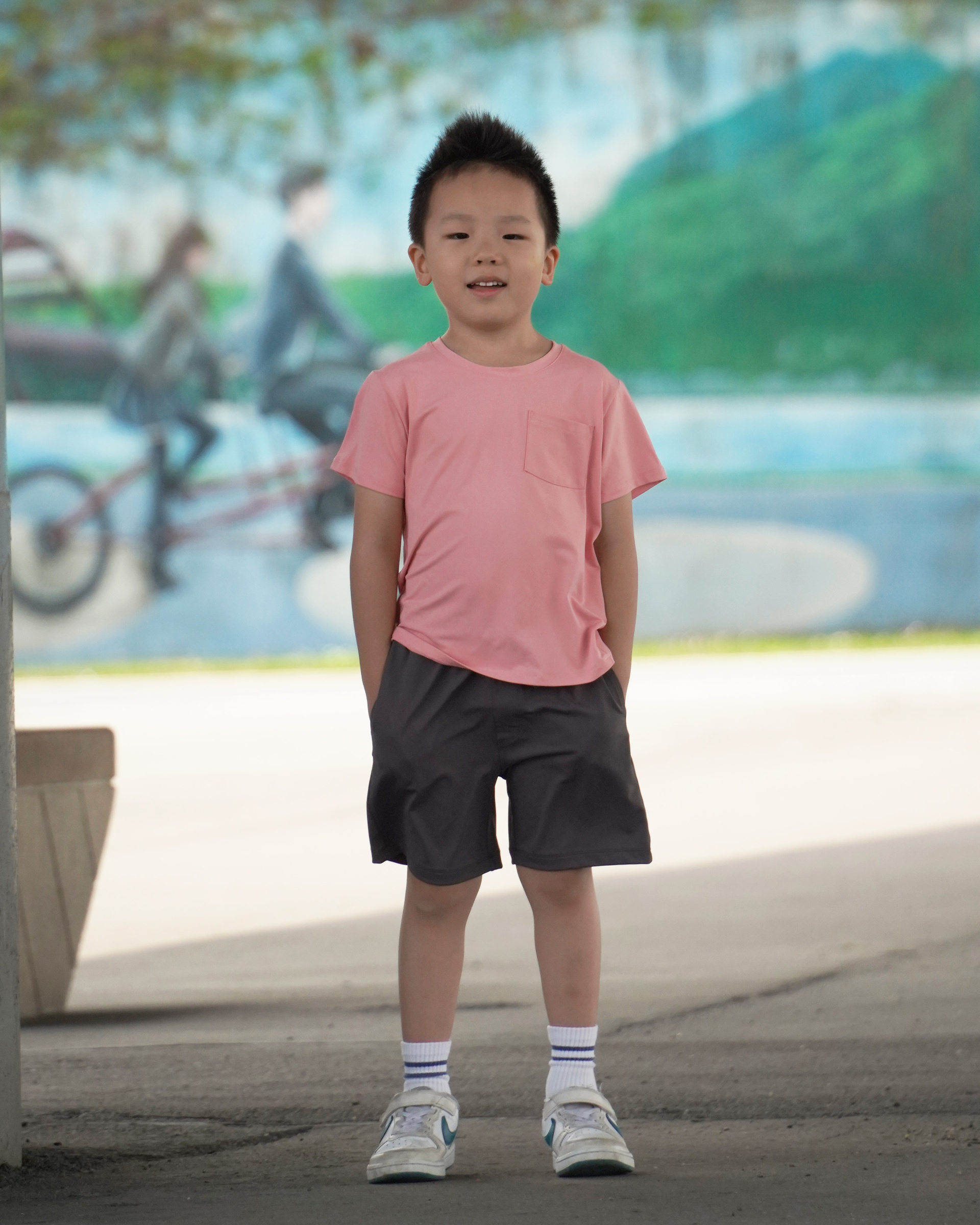 Kids 短褲 煤灰+粉T 4