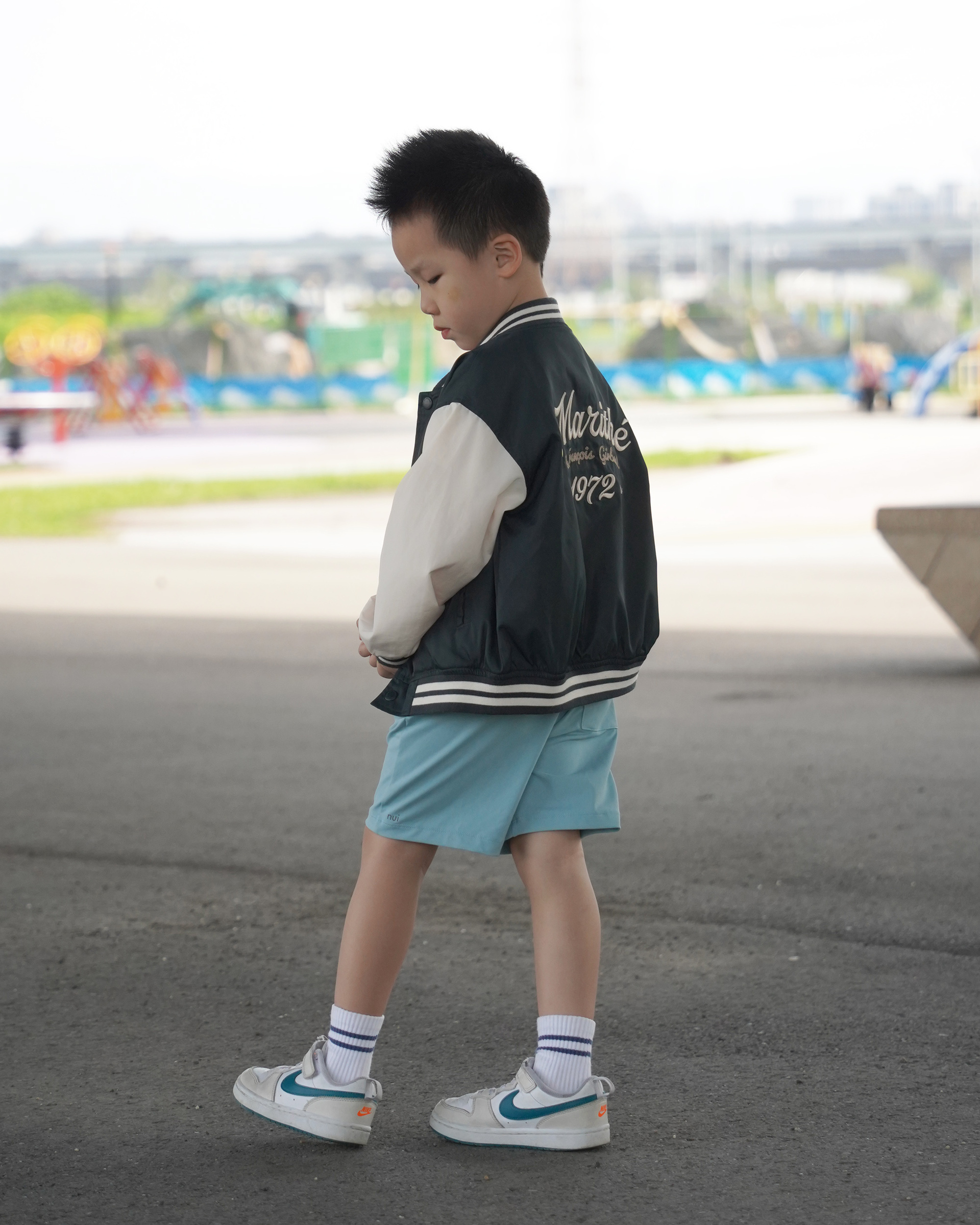 Kids 短褲 藍泡+白T 1