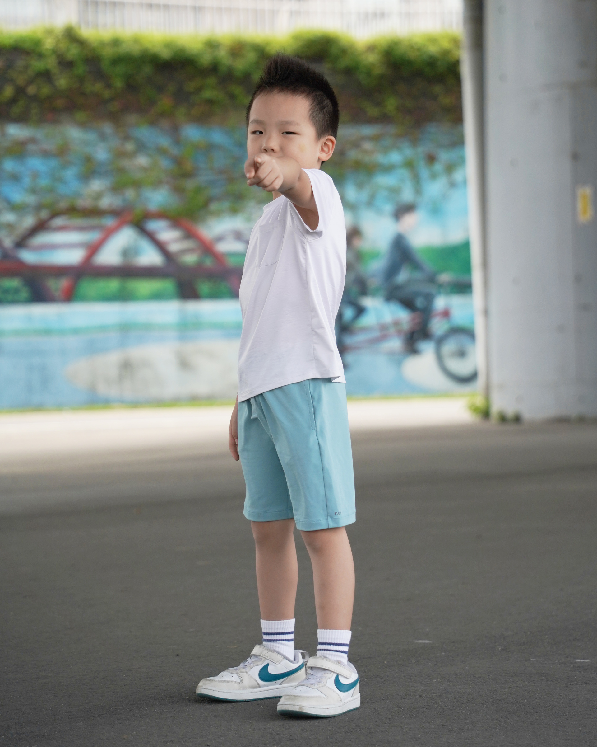 Kids 短褲 藍泡+白T 5