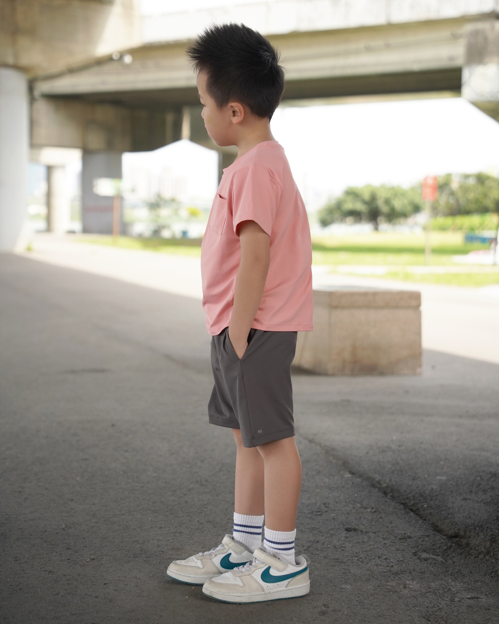 Kids 短褲 煤灰+粉T 5