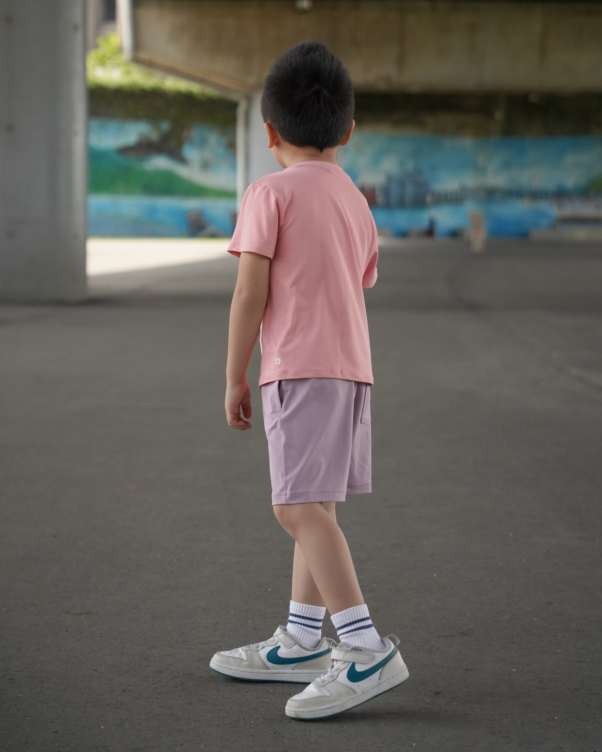 Kids 短褲 芋泥+粉T 2